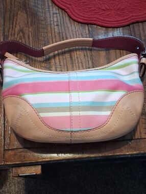 Coach Striped Pastel Hobo Bag - Pink & Cream